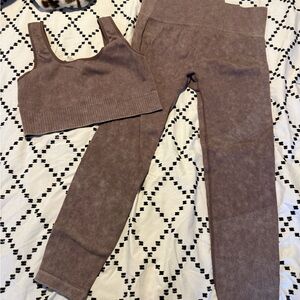 Target JoyLab Seamless Ribbed Crop Tank & High-Waist Leggings Set - Brown